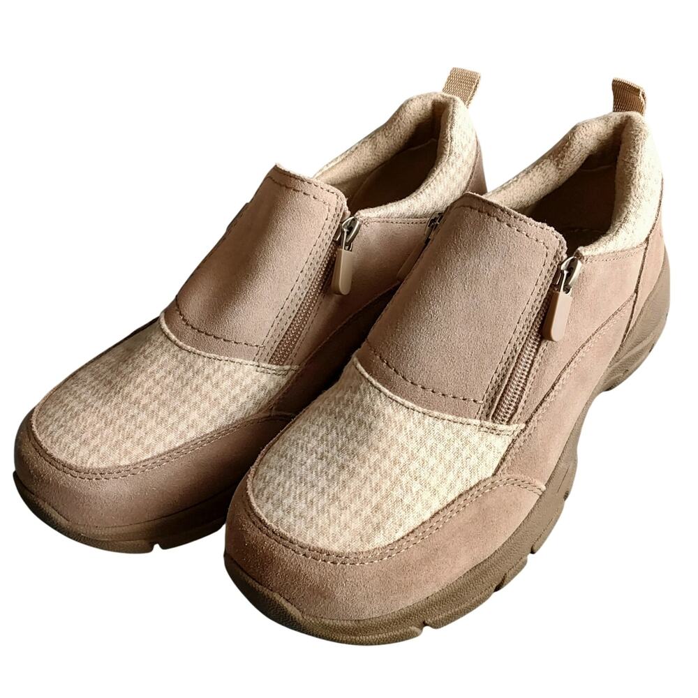 Lands' End All Weather Insulated Suede Leather Zip Moc Women's Shoe Tan Sz 8.5D